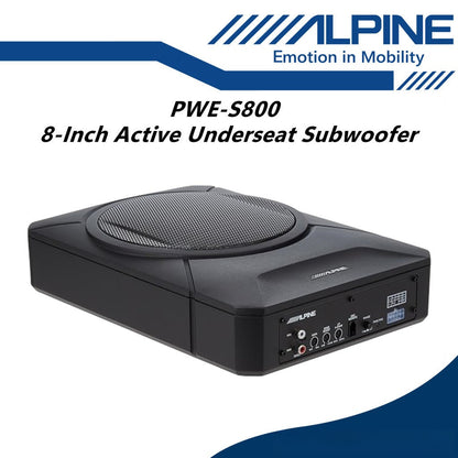 Alpine 8" Active Car Underseat Subwoofer Slim & Compact Active Sub Woofer PWE-S800