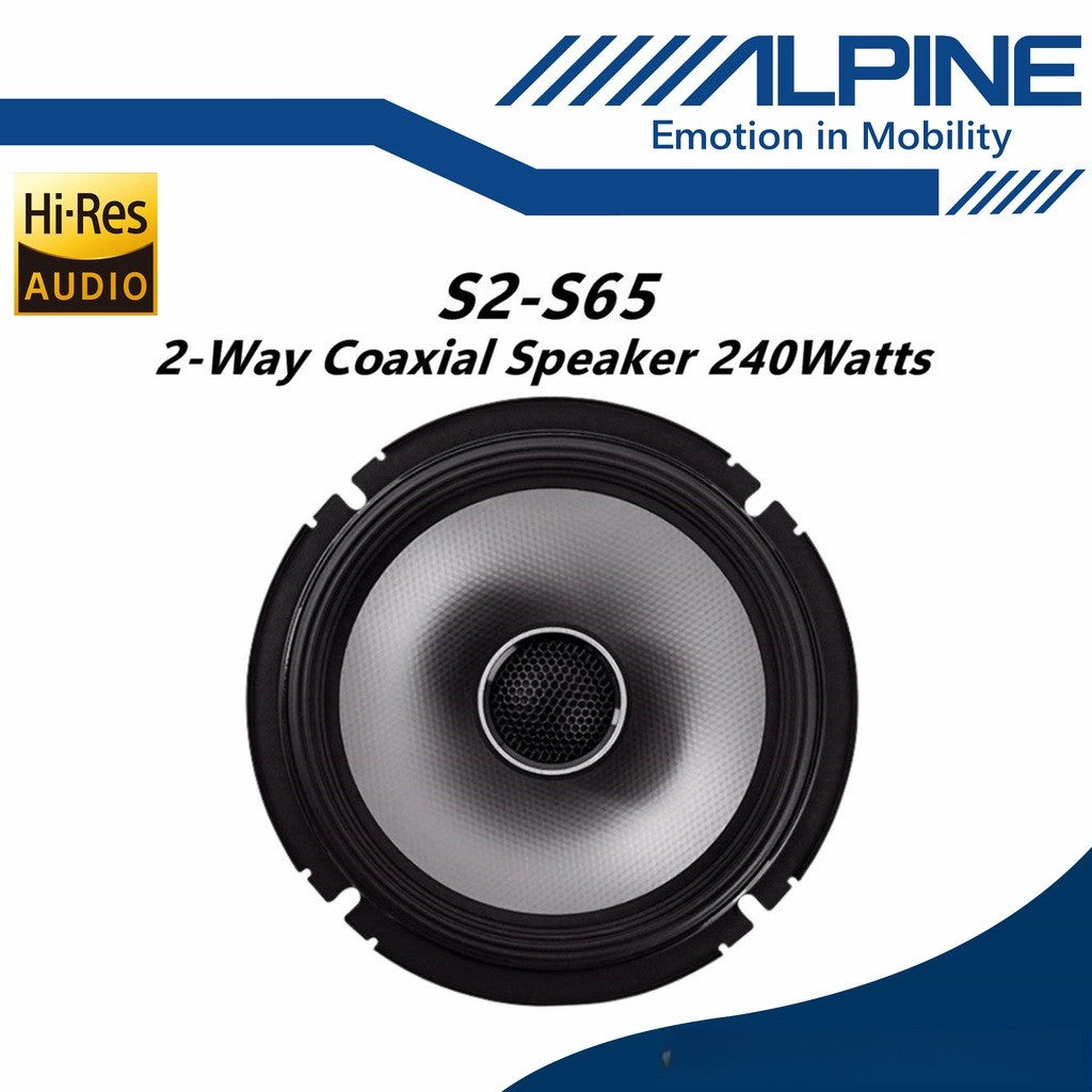Alpine S Series Hi-Res 2 Way Coaxial Car Speaker Set (6.5") S2-S65