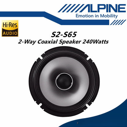 Alpine S Series Hi-Res 2 Way Coaxial Car Speaker Set (6.5") S2-S65