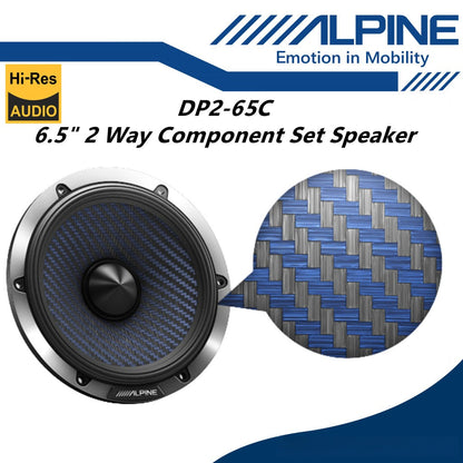 Alpine 2 Way 6.5" Hi-Res Component Set Car Speaker With Crossover n Tweeter DP2-65C
