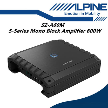 Alpine S Series Class D Mono Block Subwoofer Amplifier 600 Watts Monoblock Amp S2-A60M