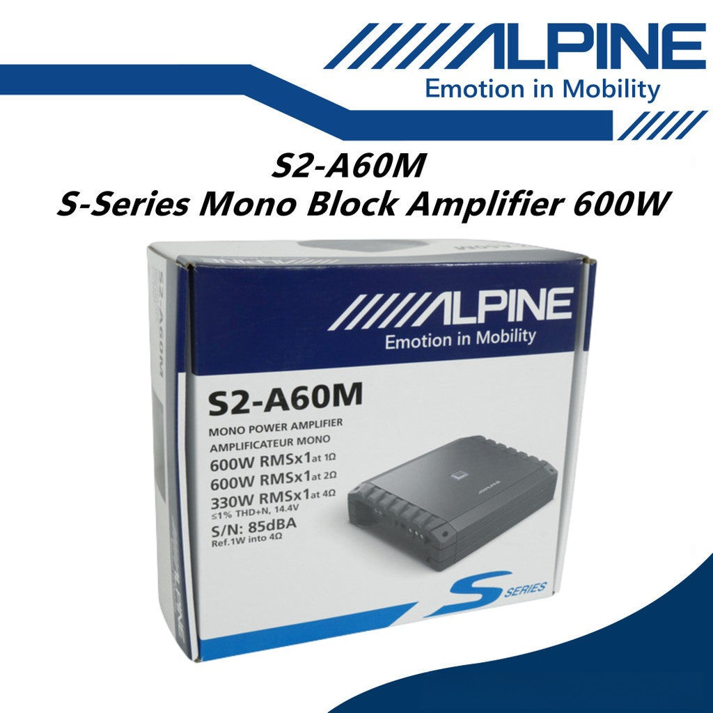 Alpine S Series Class D Mono Block Subwoofer Amplifier 600 Watts Monoblock Amp S2-A60M