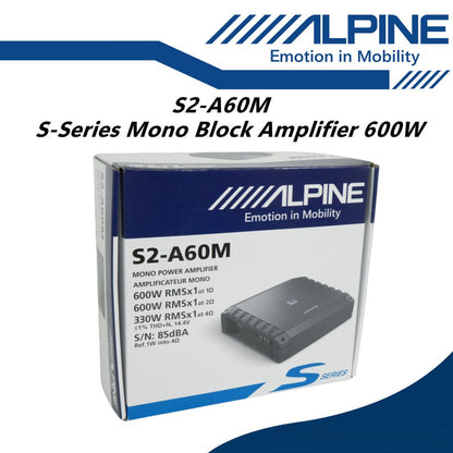 Alpine S Series Class D Mono Block Subwoofer Amplifier 600 Watts Monoblock Amp S2-A60M