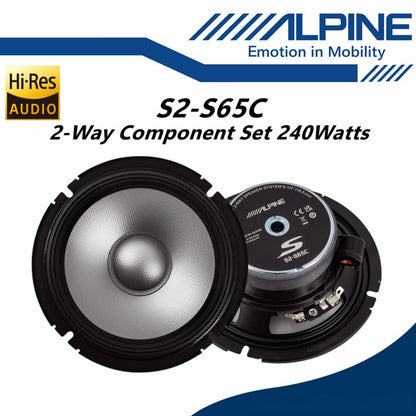 Alpine Package 2 Way 6.5" Component Speaker With Active Sub Woofer Underseat Subwoofer S2-S65C + PWE-M770