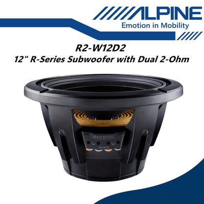Alpine R Series 12" Subwoofer with Dual 2-Ohm Voice Coils Woofer 12 Inch R2-W12D2