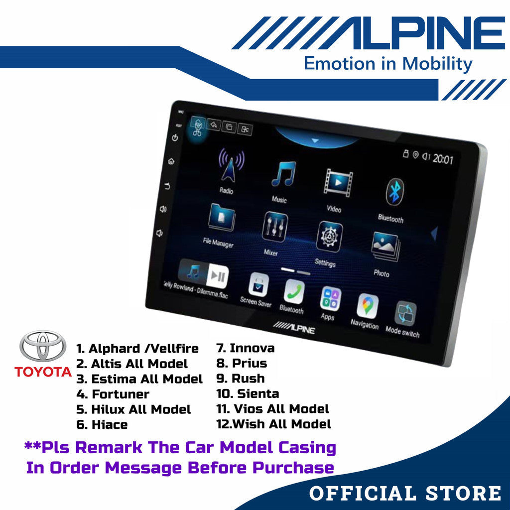 Alpine 8+256GB Car Android player 9" Or 10" Ply For Toyota Honda Proton Perodua iNE-AX809