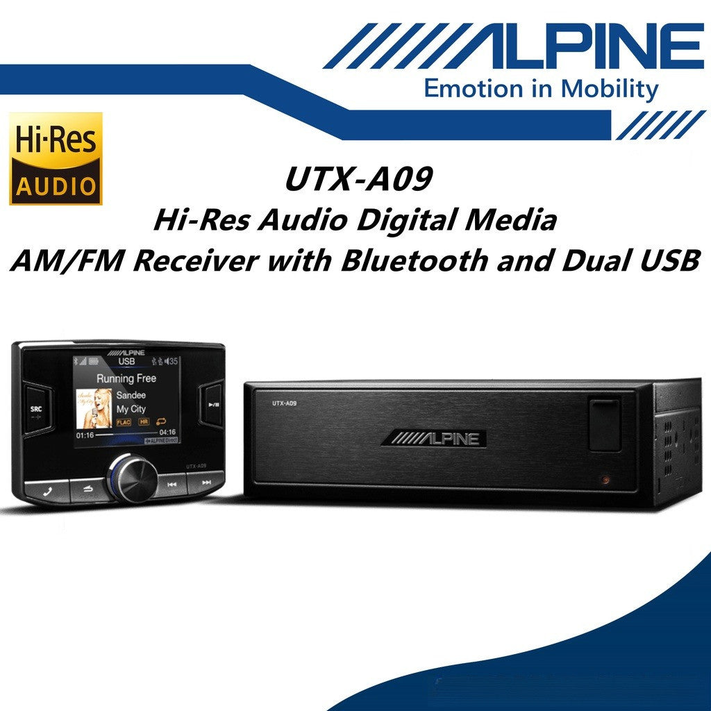 Alpine HI-RES Audio Car Digital Media AM/FM Receiver With  Bluetooth And DUAL USB UTX-A09