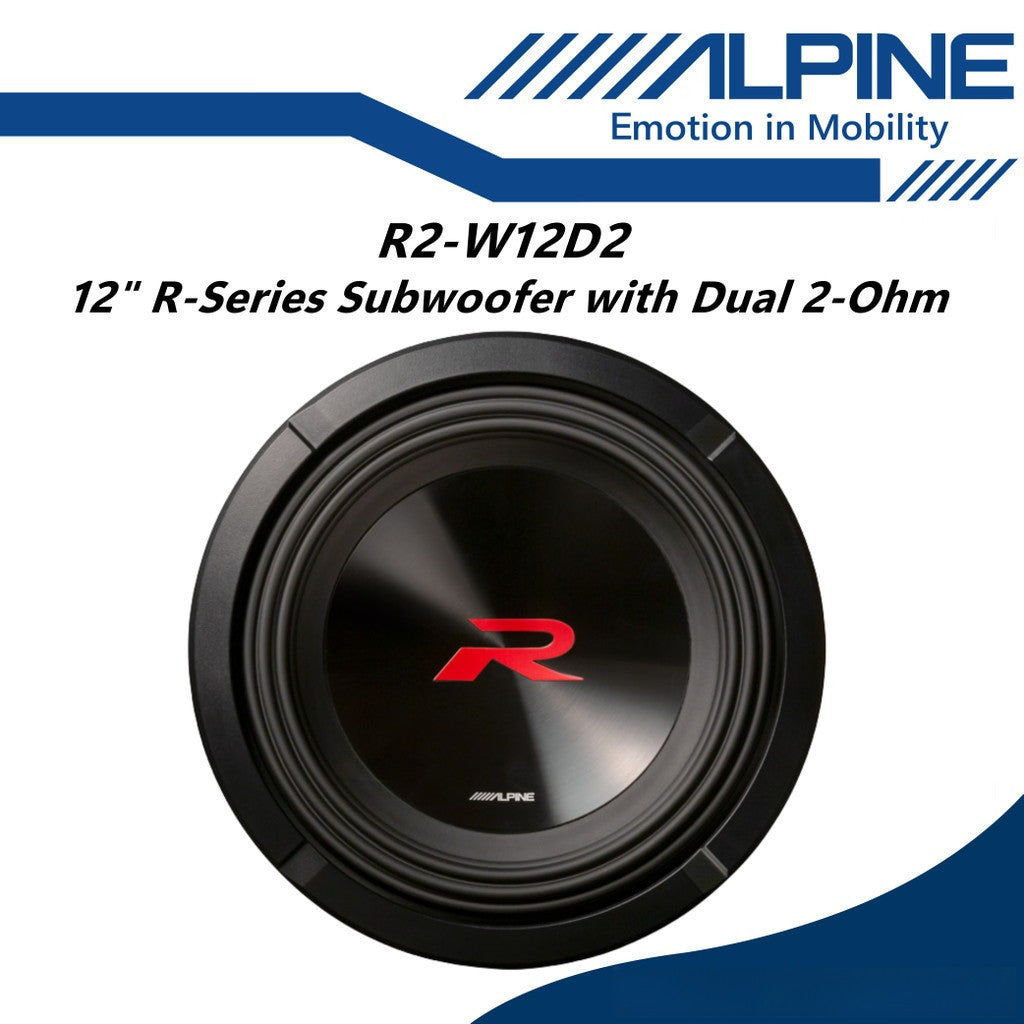 Alpine R Series 12" Subwoofer with Dual 2-Ohm Voice Coils Woofer 12 Inch R2-W12D2