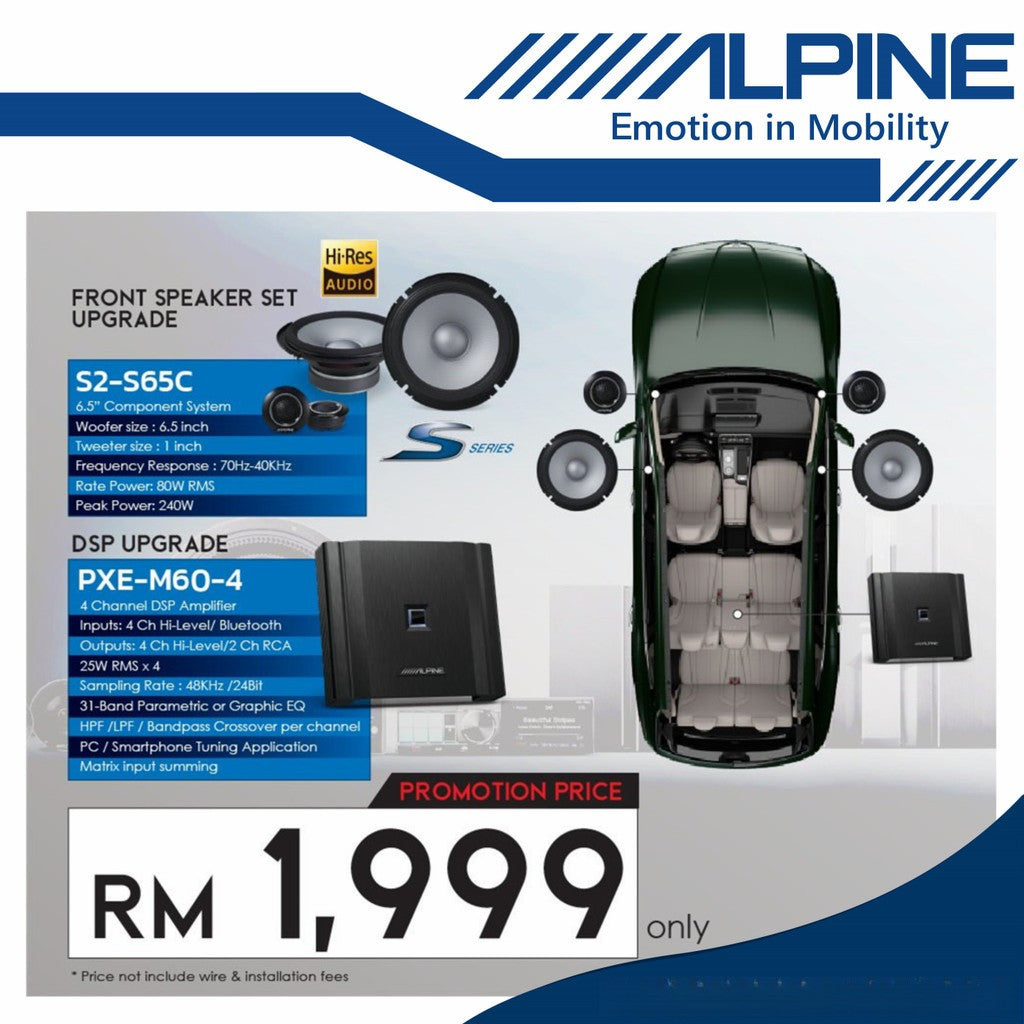 Alpine Package Set 2 Way Component 6.5" Speaker With 4 Channel DSP Digital Signal Processor S2-S65C + PXE-M60-4