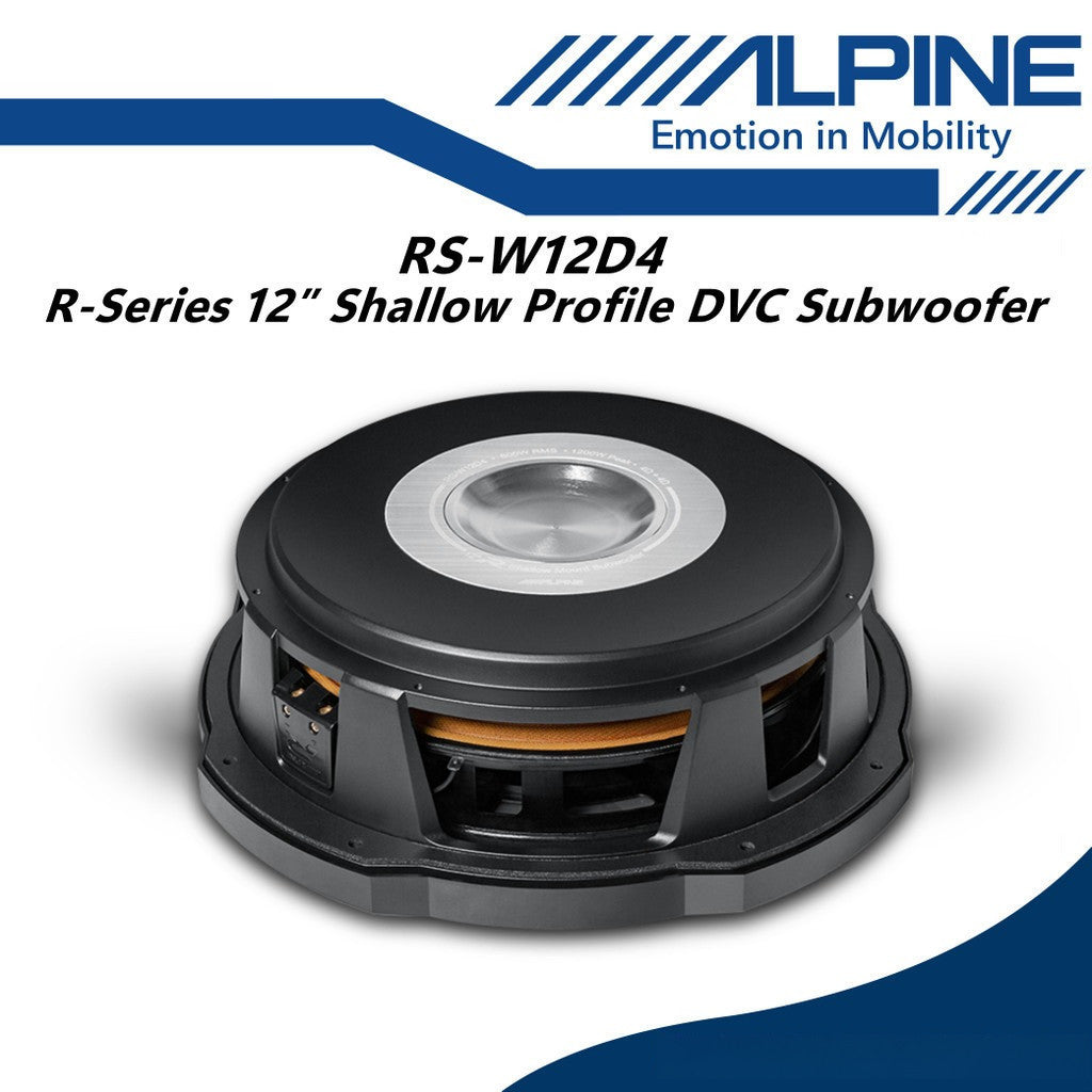 Alpine 12 inch R-Series Shallow Subwoofer with Dual 4-Ohm Voice Coils 12" Sub Woofer RS-W12D4