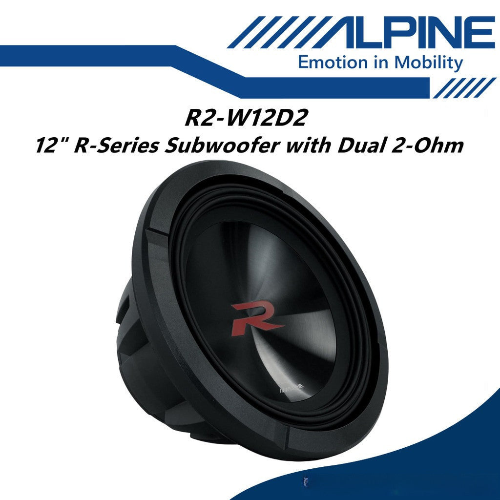 Alpine R Series 12" Subwoofer with Dual 2-Ohm Voice Coils Woofer 12 Inch R2-W12D2