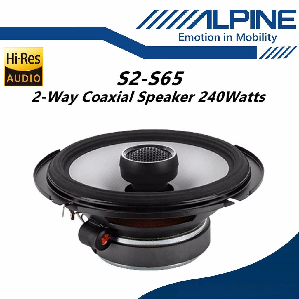 Alpine S Series Hi-Res 2 Way Coaxial Car Speaker Set (6.5") S2-S65