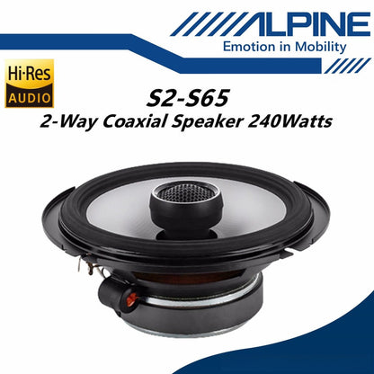Alpine S Series Hi-Res 2 Way Coaxial Car Speaker Set (6.5") S2-S65