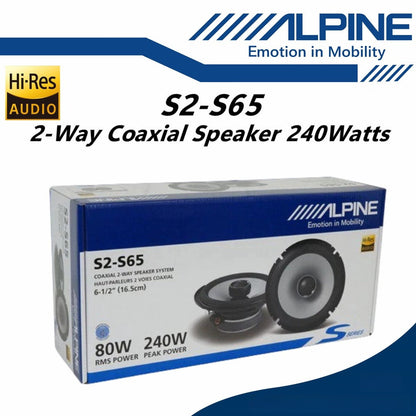 Alpine S Series Hi-Res 2 Way Coaxial Car Speaker Set (6.5") S2-S65