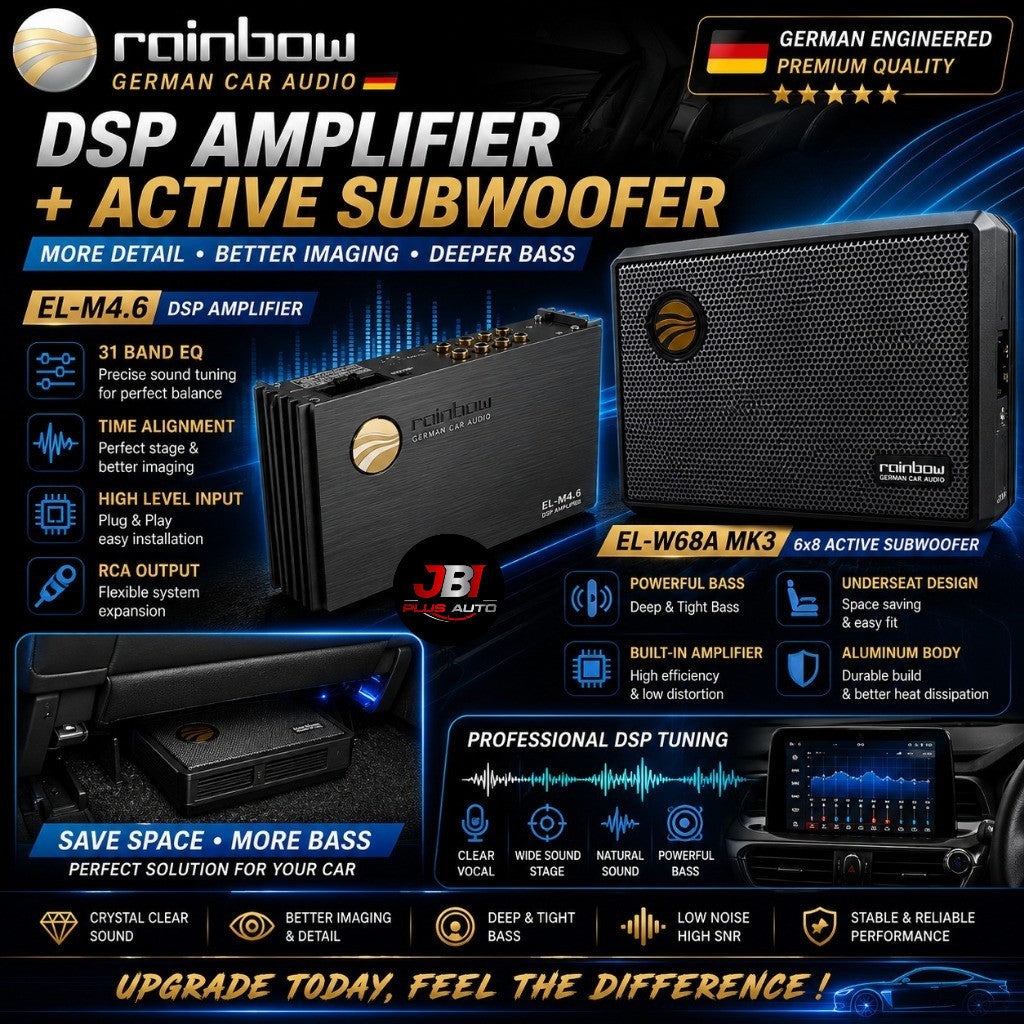 Toyota Honda Nissan Mazda Perodua Proton Rainbow DSP Active Subwoofer Complete Car Audio Package